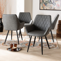 Baxton Studio 19A09-Grey/Black-DC Astrid Mid-Century Contemporary Grey Faux Leather Upholstered and Black Metal 4-Piece Dining Chair Set